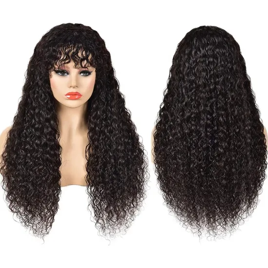 Shmily Wholesale Peruvian Human Hair Wig With Bangs Full Machine Made Wig 150 Density Scalp Base Remy Hair Curly Wigs For Women