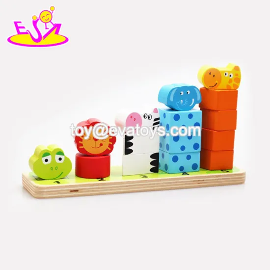 Colorful educational baby stacking toys wooden animal blocks W13D113