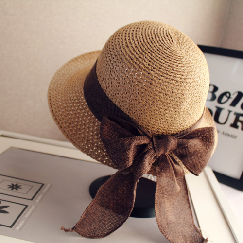 Summer ladies bow soft straw hat
