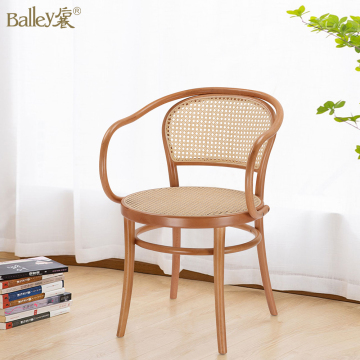 Nordic Oak Wood Arm Chair with Natural Rattan Weave for Dining and Restaurant Use