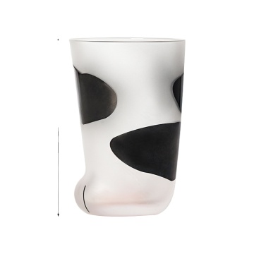 Cute Cat and Dog Footprint Drinkware: Stocked Frosted Glass Cups with Black Cat Design