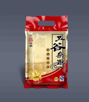 Three sides hot sealed bag with handle and best printing for rice creal