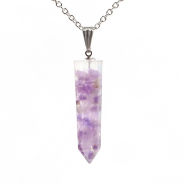 Crystal gravel hexagonal column Augen pendant Amethyst Pendant women's Fashion Pendant Necklace