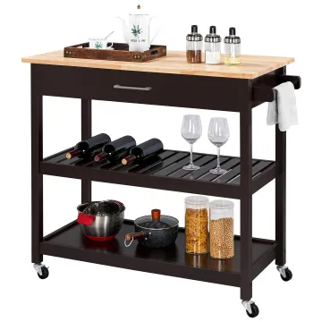 Modern Wood Top Mobile Kitchen Island Cart with Wheels: A Practical Kitchen Trolley Featuring Drawers