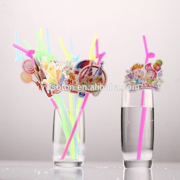 Disposable Drinking Paper Straws Set With Attachable Tag Card Birthday Wedding or Baby Shower Party Supply