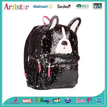 Black puppy travel sequins backpack