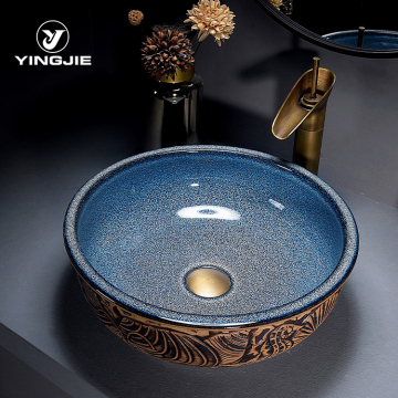 Bathroom Black Pedestal Sink Ceramic Porcelain Basin