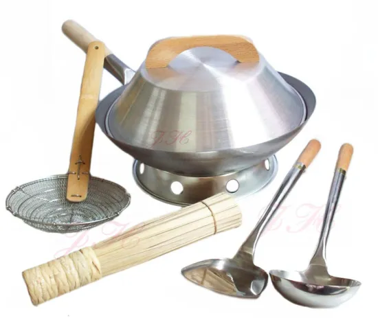 Best Price Wooden Handle Kitchenware Handmade Carbon Steel Wok Cookware Set