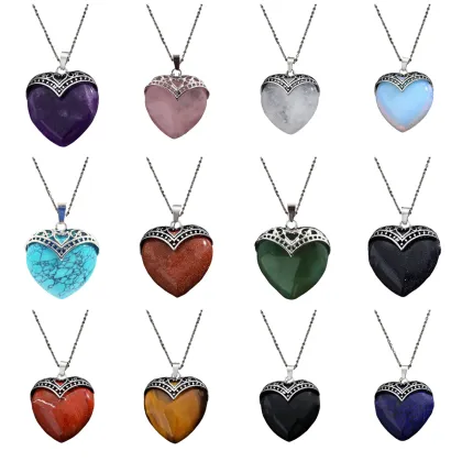 Red Jasper Antique Silver Alloy Heart Pendant Keychain