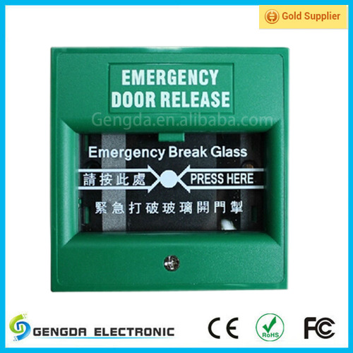 Green emergency break glass alarm emergency exit button