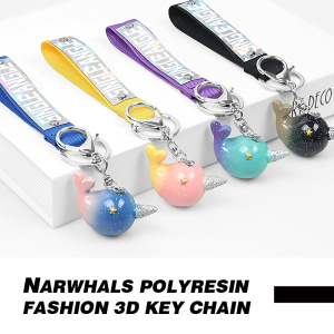 Creative colorful hand rope fantasy narwhal ribbon buckle pendant small gift key chain