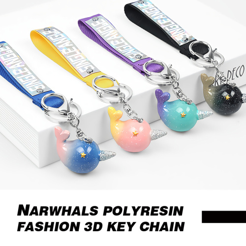 Polyresin Key Chain Creative colorful hand rope fantasy narwhal ribbon buckle pendant small gift key chain Manufactory