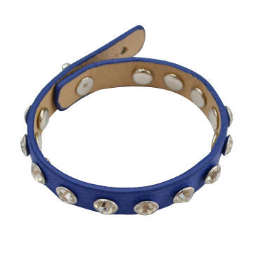 Royal blue chic/PU leather/shinning rhinestone on sale leather bangles, OEM/ODM orders are welcome