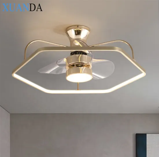 Modern Gold Polygon Drop Ceiling Fan with LED Lights and Remote Control for Home Décor