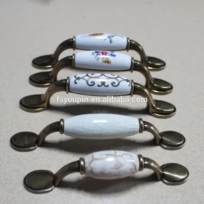 Antique Zinc Alloy and Ceramics Cabinet Handle