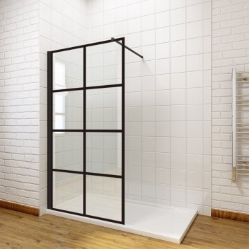 Sally Walk-in Matt-Black Cadamed Grid Patters Douche Portes de douche