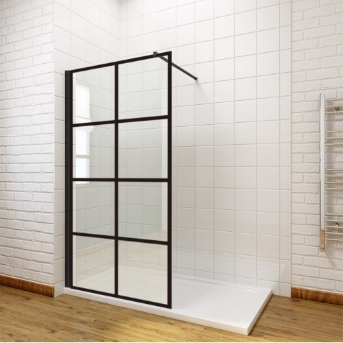 Sally Walk-In Matt-Black Blak-Black Grid Pattern Shower Shower Shower