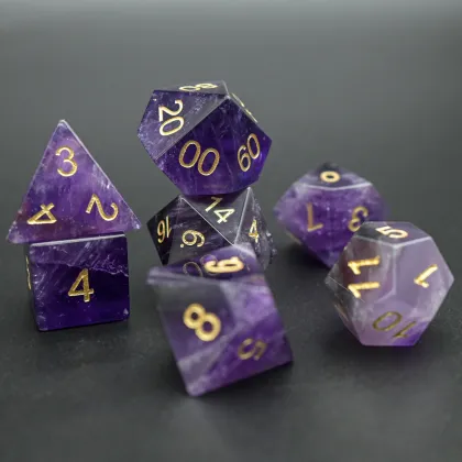 Amethyst Crystal Stone DND Dice Set - 7PC Gemstone Dice for Collectors
