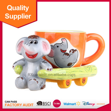 3D cute handpainted animal elephant shape ceramic coffee cup sets