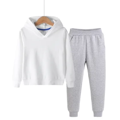 High quality cotton hoodie sportswear 2-piece set solid color kids sportswear track suits sportswear