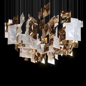 Gold vergulde keramische hanglamp - Grote gedraaide vierkante kroonluchter voor kamerdecoratie