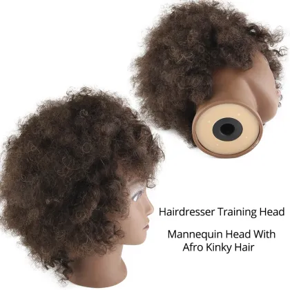 AliLeader Professional 100% Human Hair Hairdressing Training Head Barber Afro Training Mannequin Doll Head with Natural Hair
