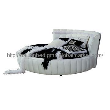White Color Round Fabric Bed, Contemporary Round Bed