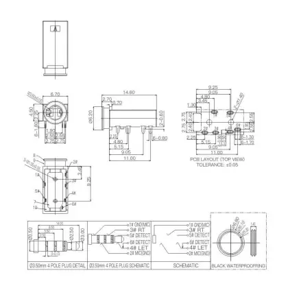 Waterproof Headphone Socket 3.5 Audio Female socket