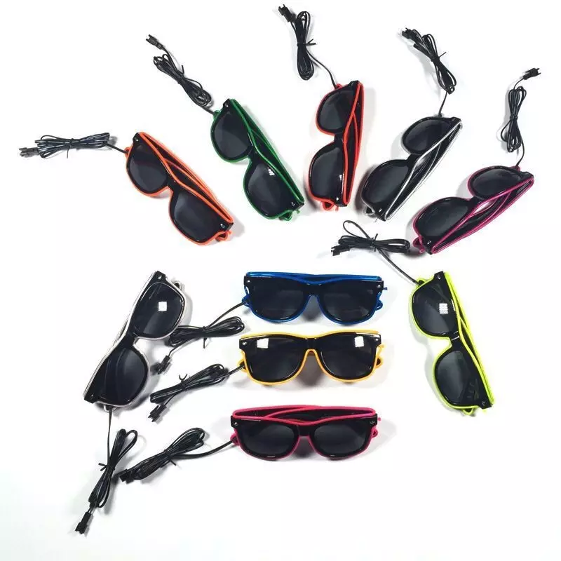 EL Wire Light Up Glasses, the ultimate party accessory for every nightlife scene! Made with classic square black frames wrapped by flexible EL cold light wire, available in blue, green, yellow multiple glow colors. Equipped with a portable battery pack co