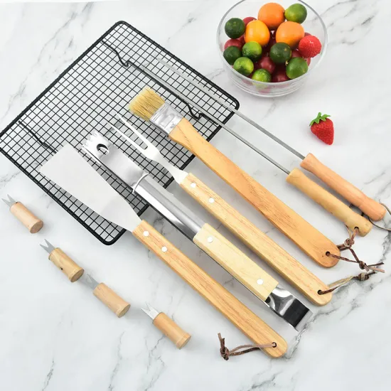 Stainless Steel BBQ Tools Set with Wooden Handles and Storage Bag: Comprehensive Barbecue Tool Kit