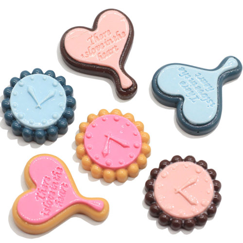 Kawaii Resin Design Crafts Cuore Orologio rotondo Cabochon Charms Slime Fai da te Art Deco Gioielli per bambini Accessori per la fabbricazione