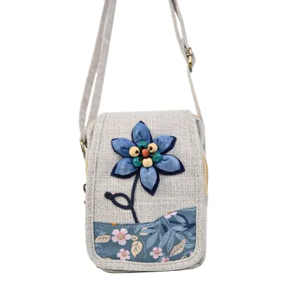 Handmade Six-Petaled Flower Polyester cotton Crossbody Bag