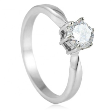 Yiwu Aceon Stainless Steel Wedding Engagement Ring -Brillation Cubic Zirconia、エレガントな6プロングシングルダイヤモンドリング
