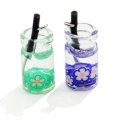 Kawaii Flower Tea Drink Bottle Dekoration 3D Miniatur Craft Glass Cup mit 2mm Haken Diy Art Decor Schöne Schlüsselbund Ornament