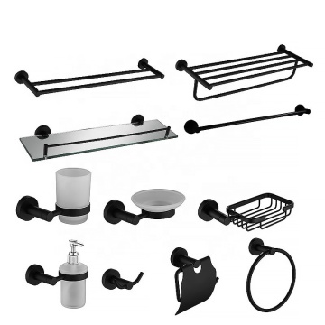 Black Tower Rack Wall-Mounted Bathroom Shelf with Ceramic Soap Dish