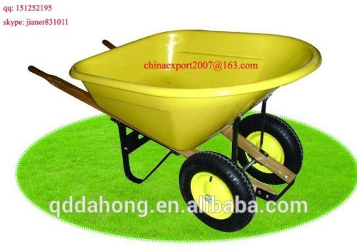 Big Capacity Wheelbarrow WH8802 with 120L Large Plastic Trya and Wooden Handle Frame