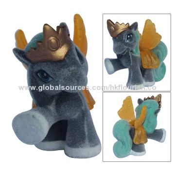 Pink flocked horse, flocked plastic animals