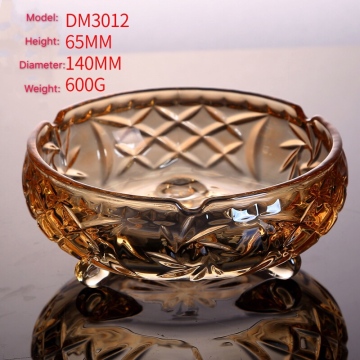 Amber glass ashtray round shape bamboo pattern