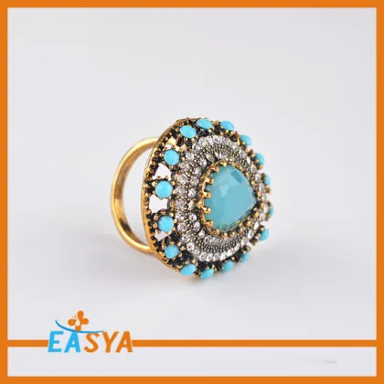 Fashion Turquoise Crystal Rhinestone Teardrop Rings