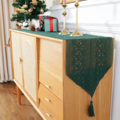 Sage Green Christmas Table Runners and Dining Table Runners for Cabinets: Crochet-Style Decorative Linens