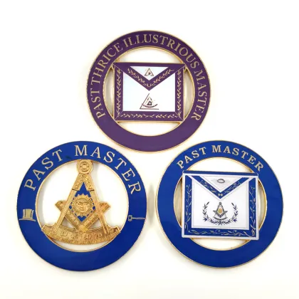 Freemasonry Past Master Smile Logo Car Badge Emblem: Round Metal Masonic Past Master Auto Emblem