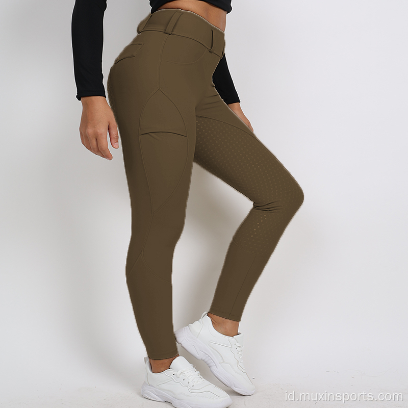 Brown Full Seat Silicone Woman Equestrian Breeches celana ketat