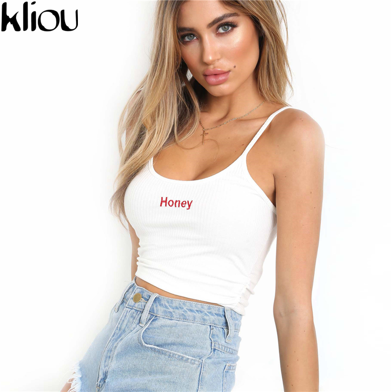 Kliou 2017 Women's Fashion New Strappy Embroidery Letter Tank Tops Bustier Vest Crop Top Bralette Women Sexy Casual Clothes