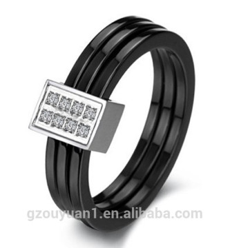 2014 New Arrival Black Ceramic Wedding Ring with CZ Diamond, Men's and Women's Ceramic Wedding Ring
