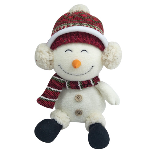 Assis décoration de bonhomme de neige de Noël en peluche blanche