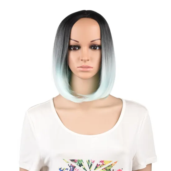 Hot Selling Medium Short Straight Ombre Synthetic Hair Wigs for Women High Temperature Heat Resistant  Cosplay Party
