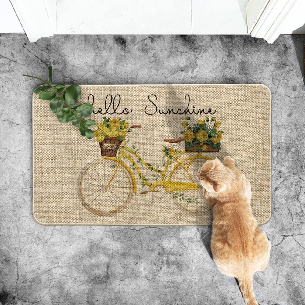 Γεια σου ηλιοφάνεια ποδήλατο λουλουδιού λεμονιού διακοσμητικό doormat