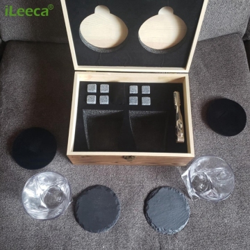 Coofes Whiskey Stones Gift Set with Pouch and Tongs