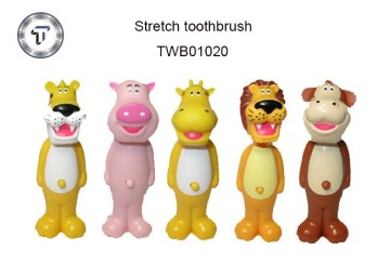 Children stretch out and draw back toothbrush, animal kids toothbrush, bounce up toothbrush