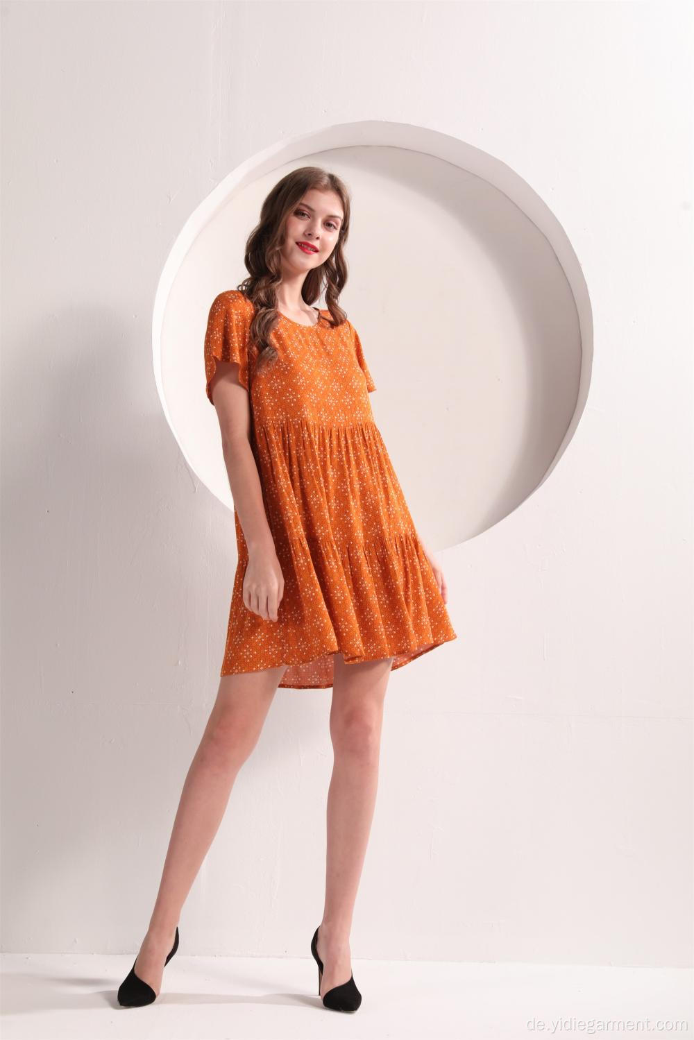 Damen Orange Sommer Minikleid